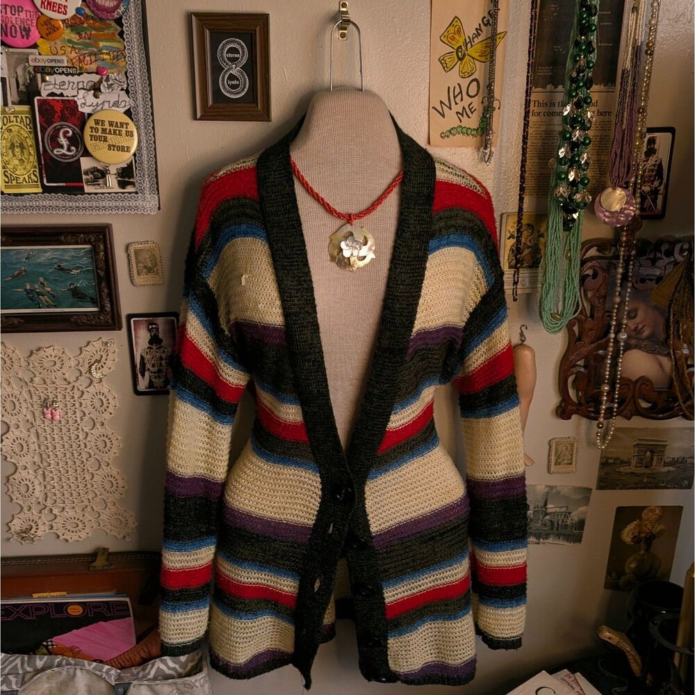 Urban Outfitters Striped Cardigan Sweater Women's Small/Medium Cream Multicolor